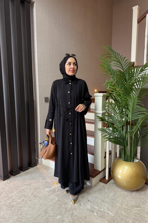 Bağlama Detay Maxi Boy Takım Siyah