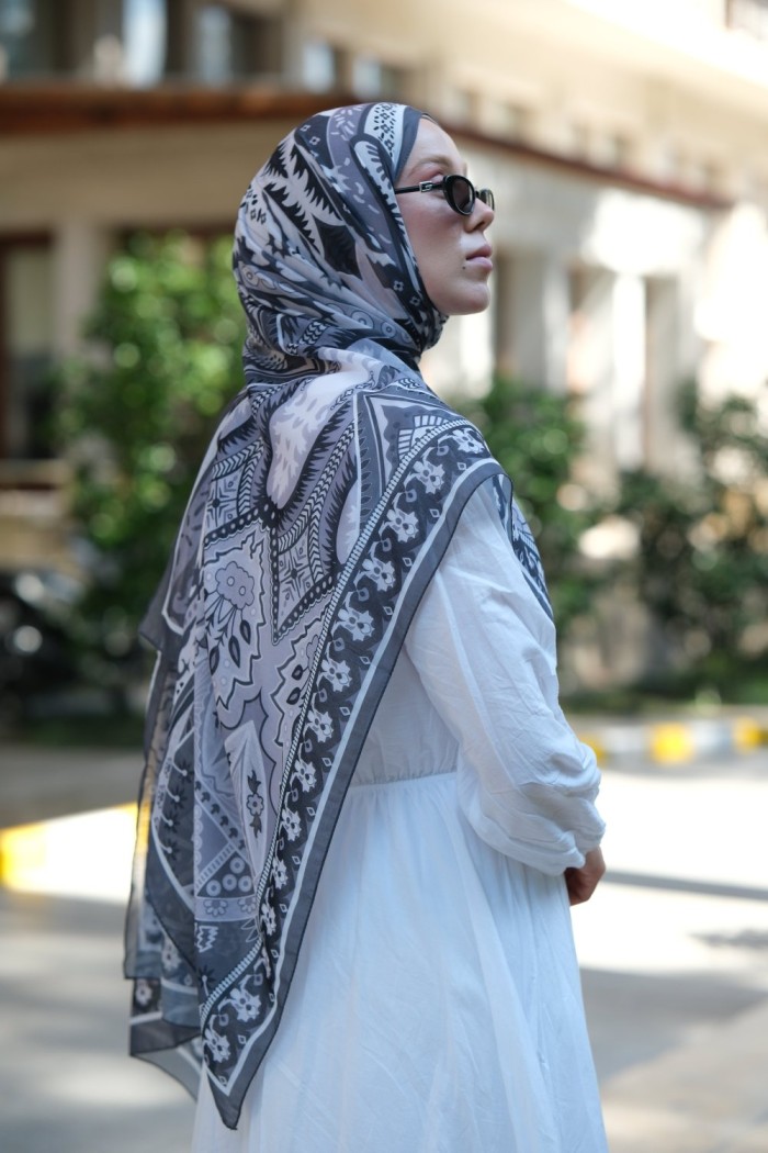 Zaya Desen Soft Pamuk Şal Füme