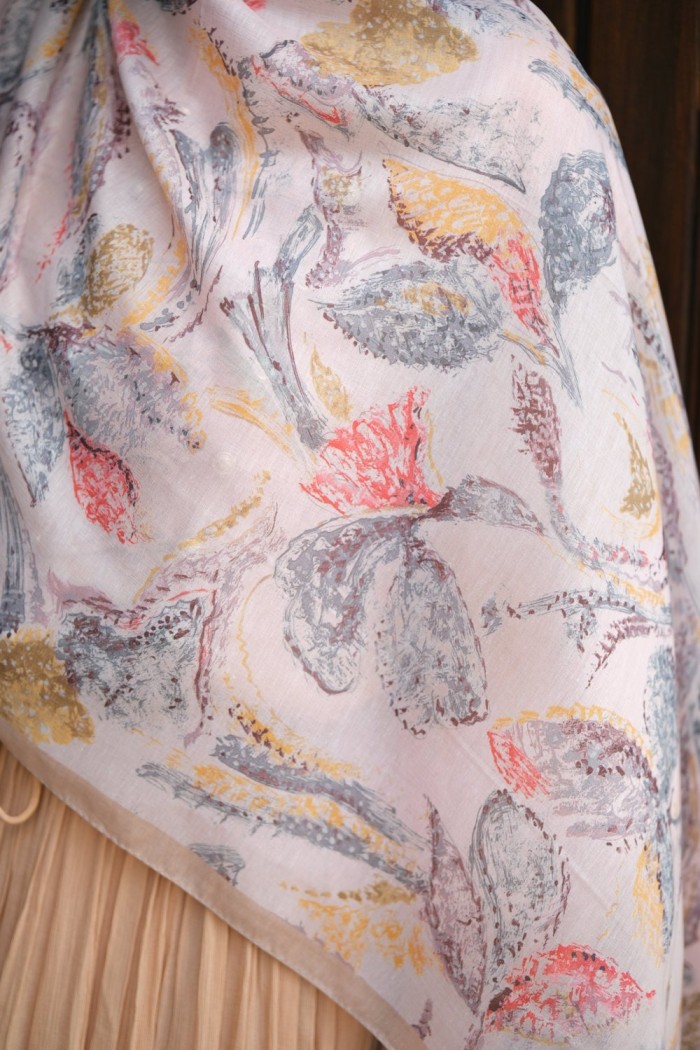 Floral Desen Soft Pamuk Şal  HAKİ
