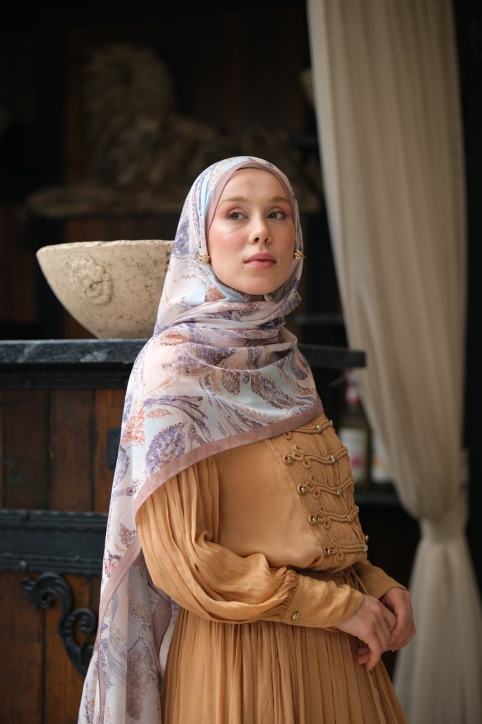 Floral Desen Soft Pamuk Şal Vizon