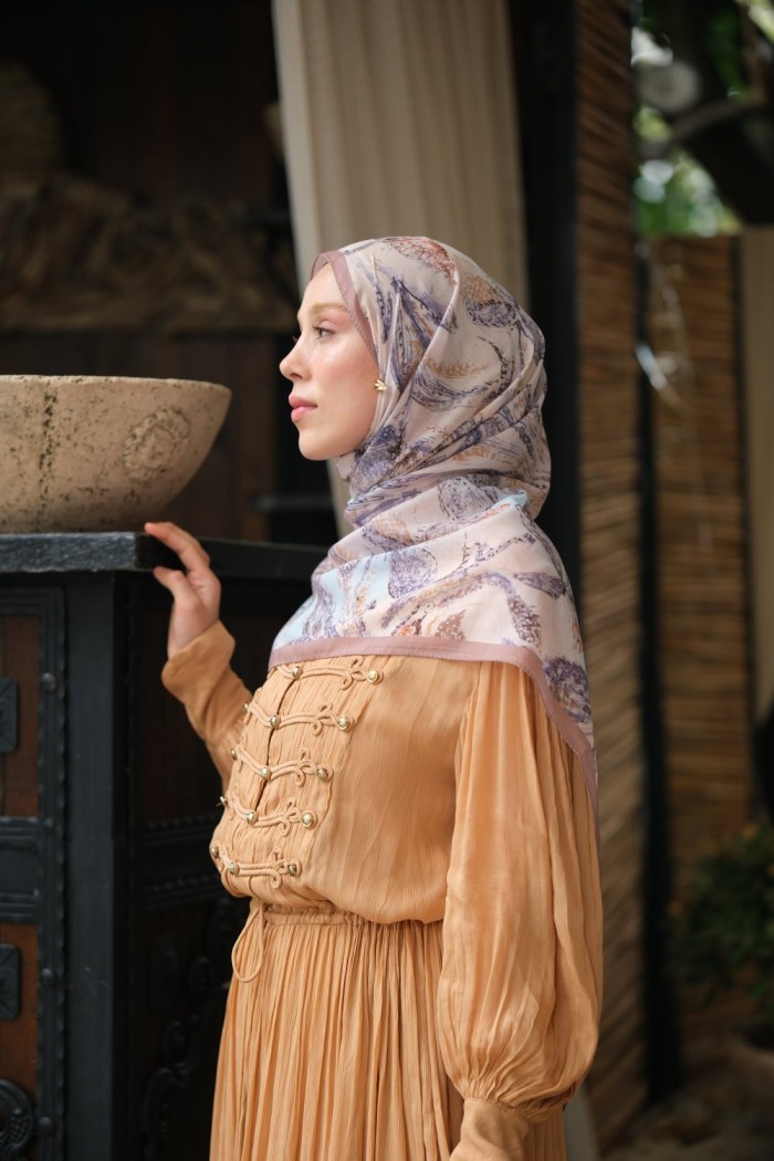 Floral Desen Soft Pamuk Şal Vizon
