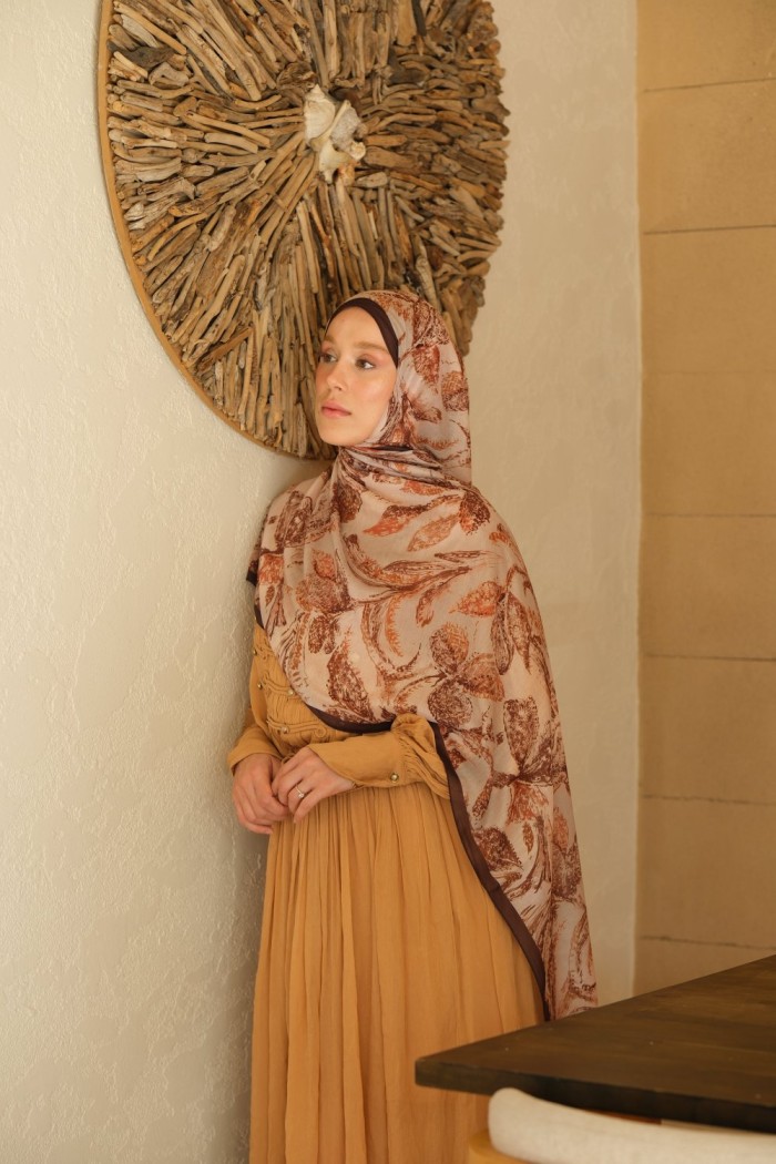 Floral Desen Soft Pamuk Şal  KAHVERENGİ