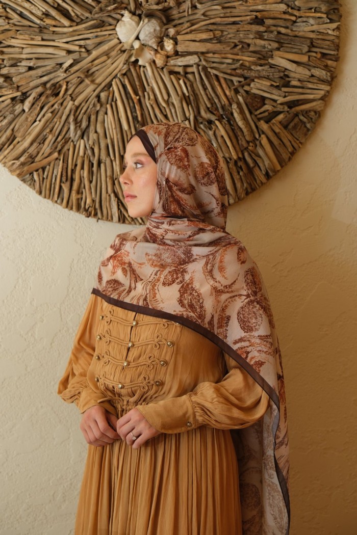 Floral Desen Soft Pamuk Şal  KAHVERENGİ