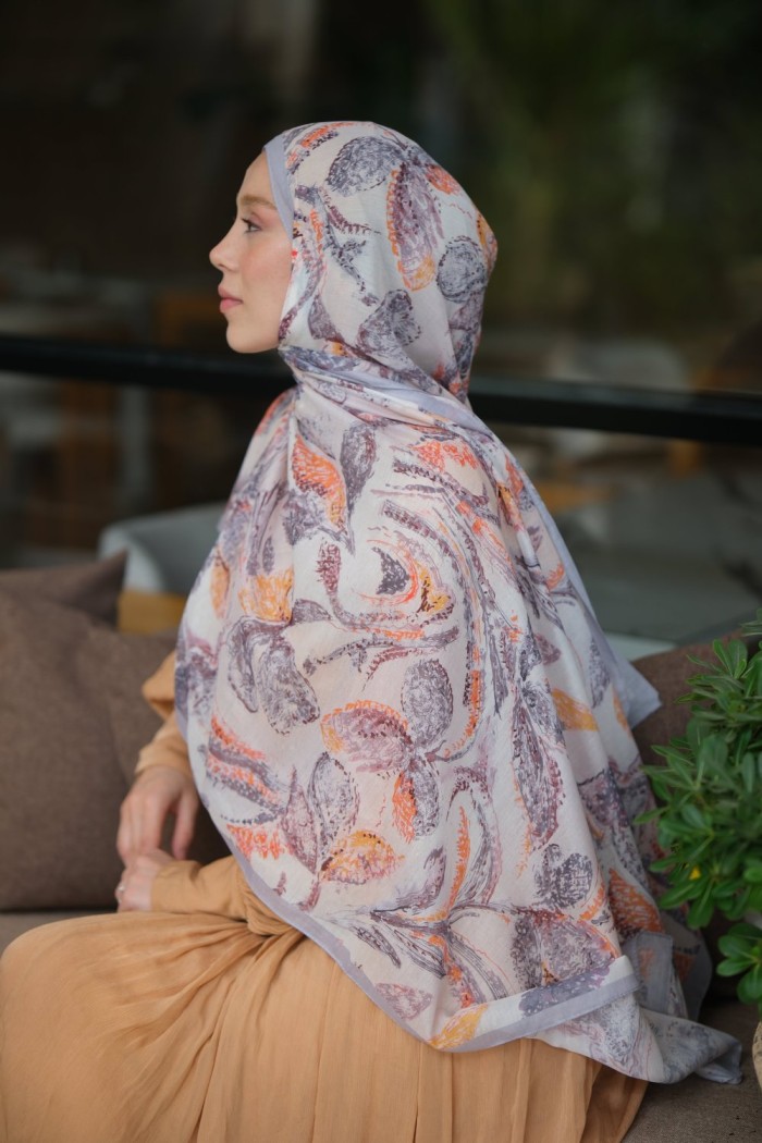 Floral Desen Soft Pamuk Şal GRİ