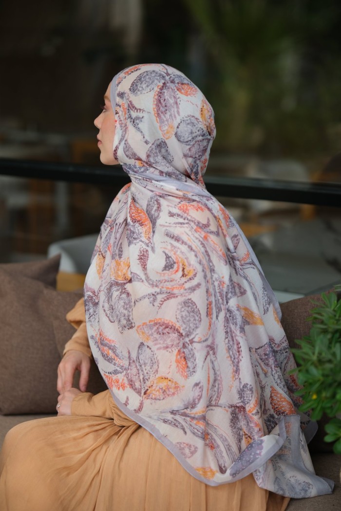Floral Desen Soft Pamuk Şal GRİ