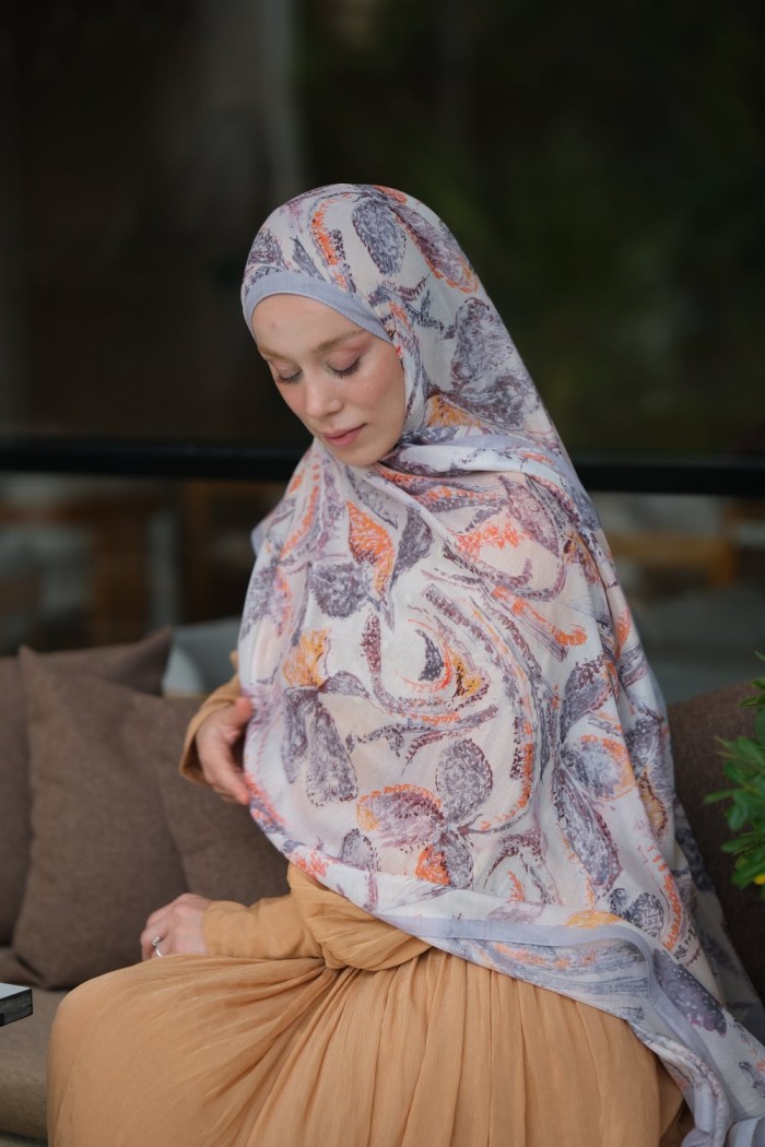 Floral Desen Soft Pamuk Şal GRİ