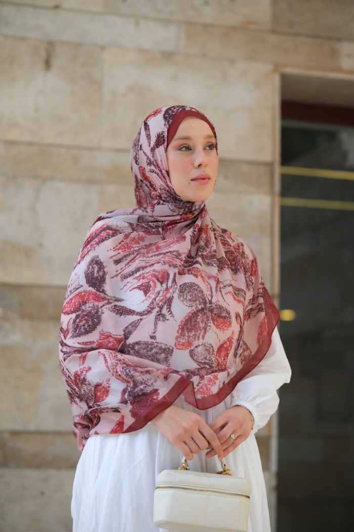 Floral Desen Soft Pamuk Şal Bordo