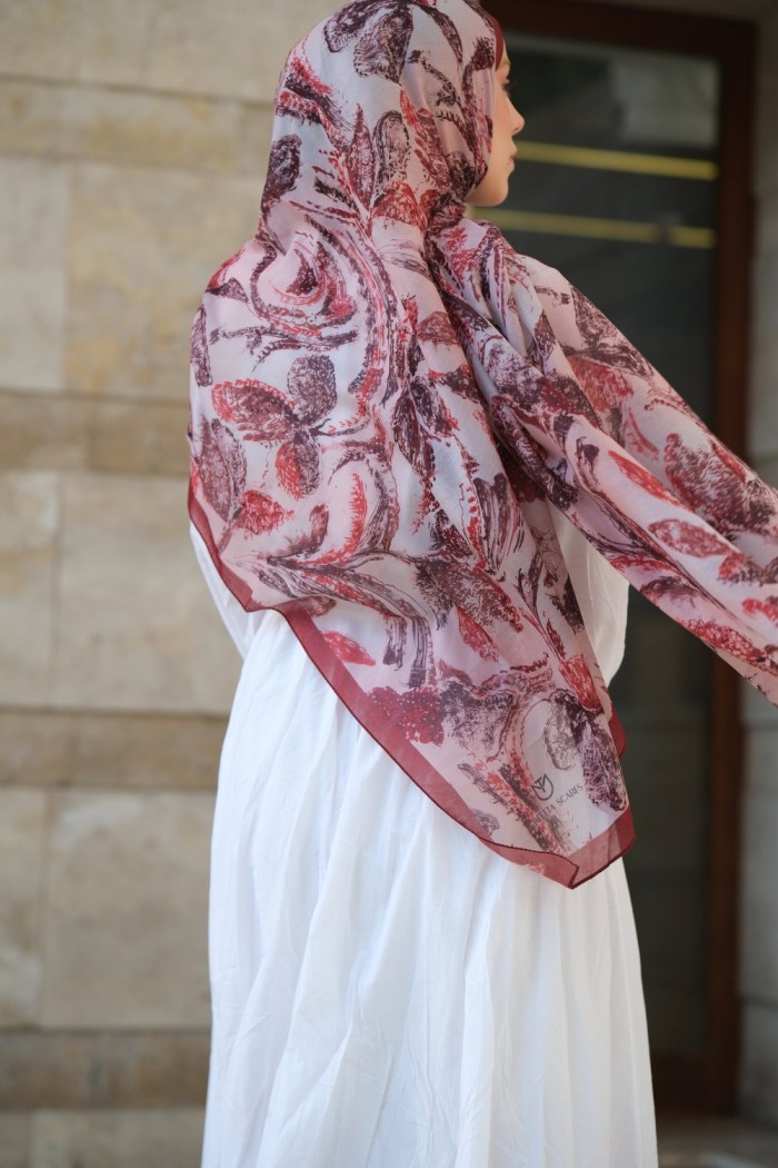Floral Desen Soft Pamuk Şal Bordo