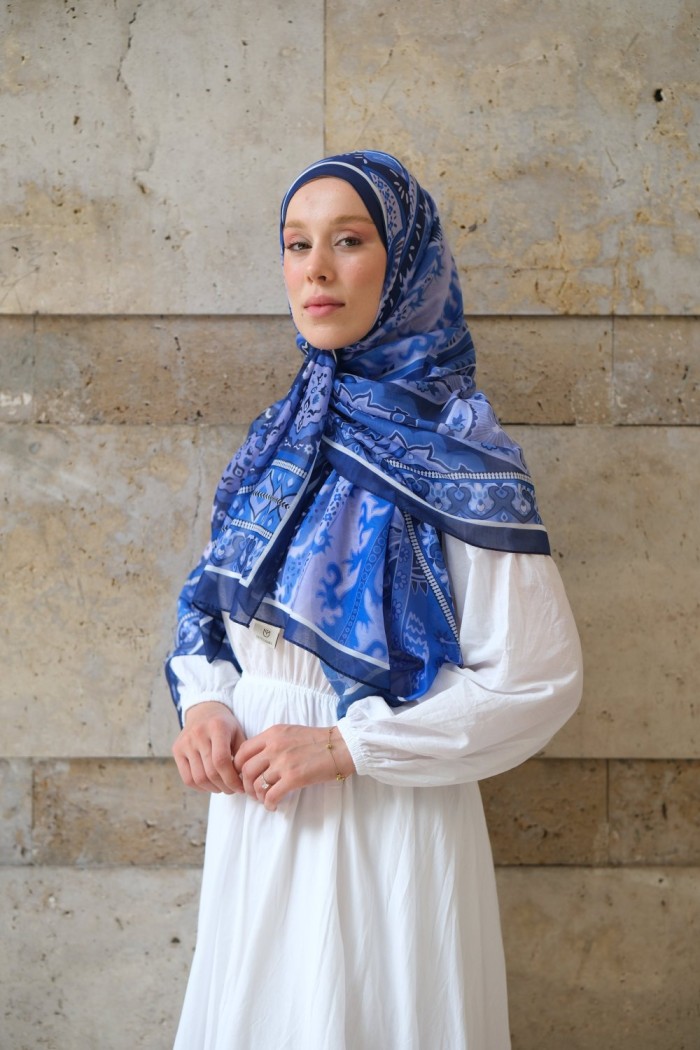 Zaya Desen Soft Pamuk Şal Morcivert