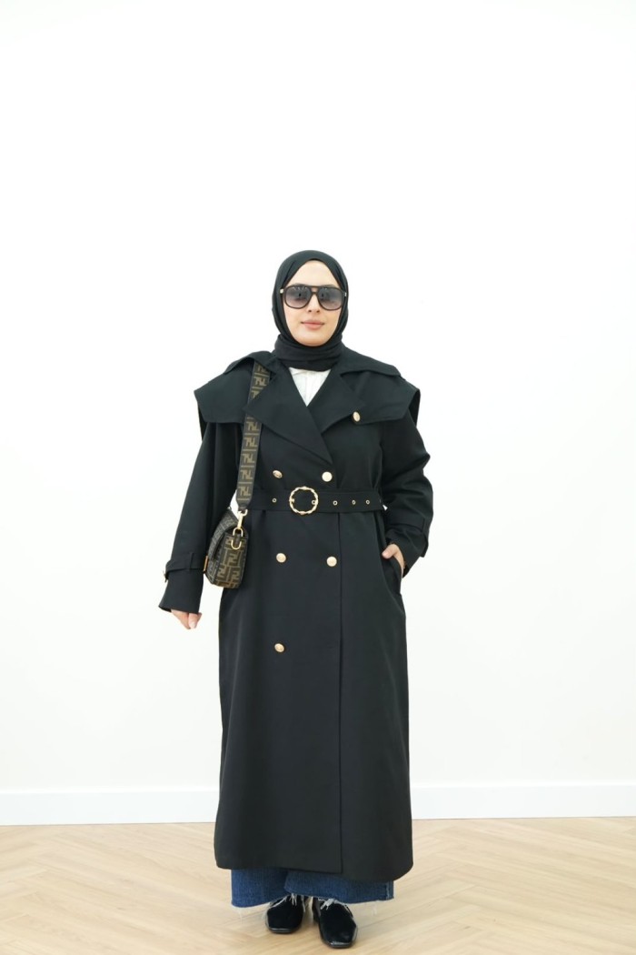 TWİST TRENÇKOT SİYAH